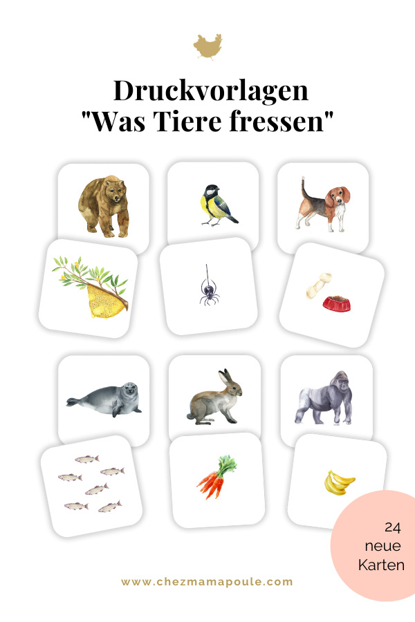 Druckvorlage Was Tiere fressen • Spielidee für Kinder • nach Montessori ✓ Jetzt Abo lösen & Spielidee downloaden